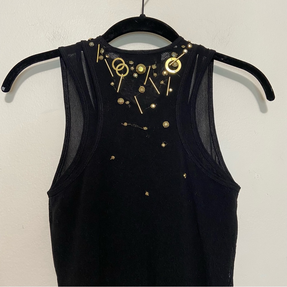 Robert Rodriguez Black Gold Embellished Double Layer Racerback Tank Top - Picture 5 of 7